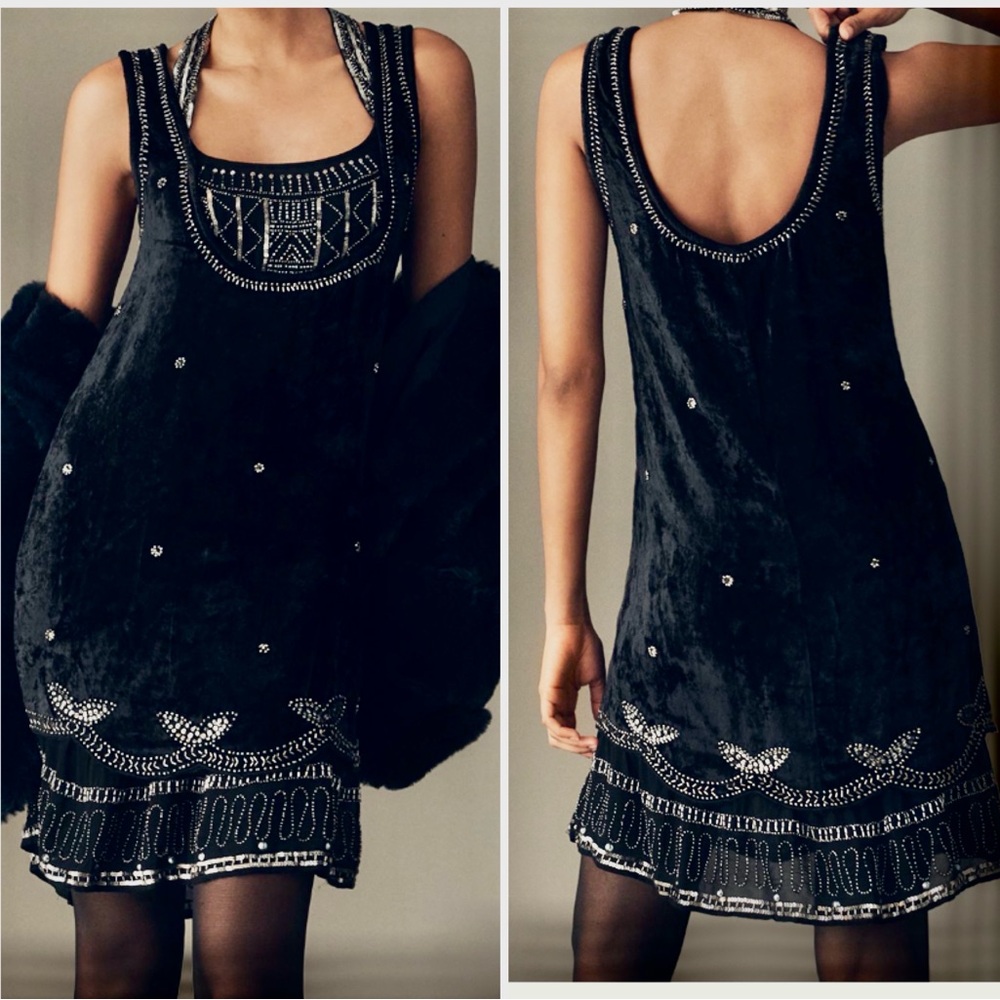 NWT sleeveless beaded velvet mini dress